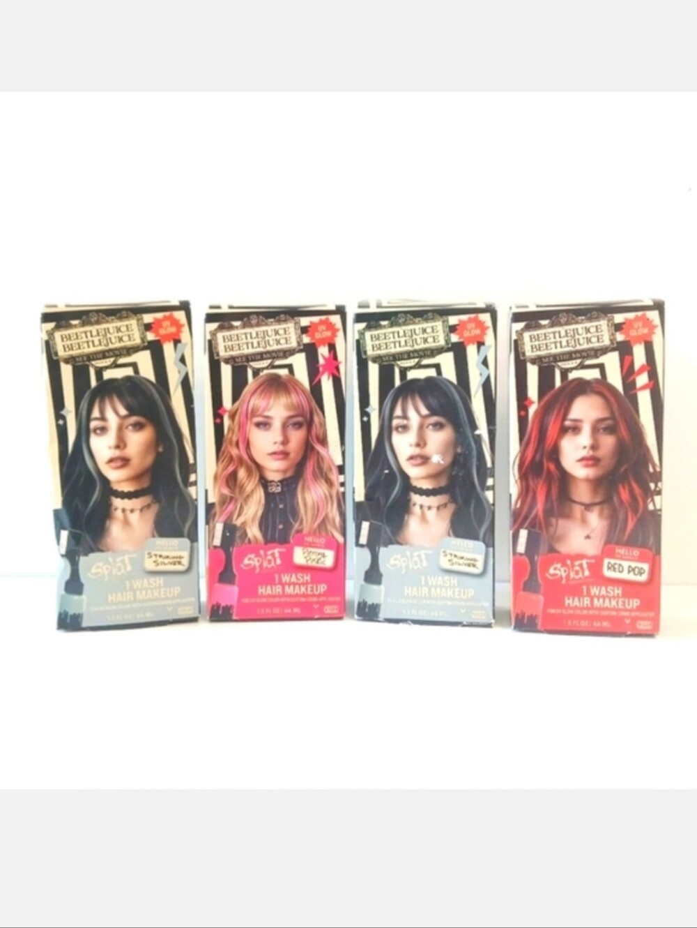 4 Splat Beetlejuice 1 Wash Temporary Hair Color Makeup Red, Pink, Silver X 2 NIB